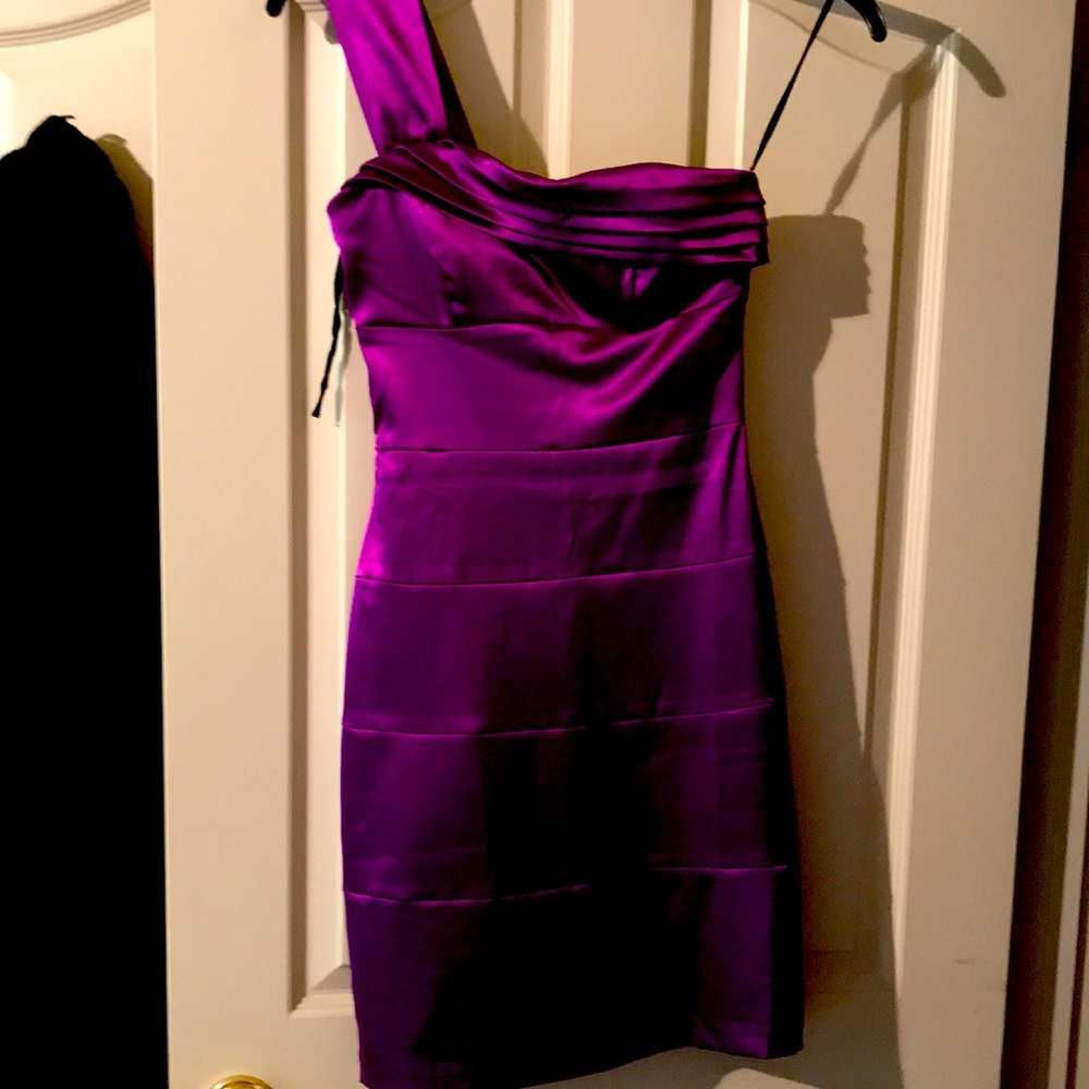 Pretty off shoulder purple pink dress made in the USA. Brand new